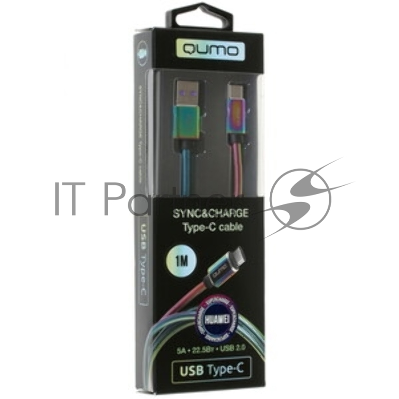 Кабель Qumo Type-С кабель, 1м, USB 2.0, 5В, 2А, 10Вт, тканевая оплетка, стальной коннектор, черный