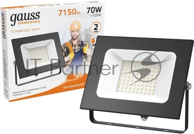 Прожектор светодиодный GAUSS 613527170 LED 70W 4450lm IP65 3000К черный 1/24