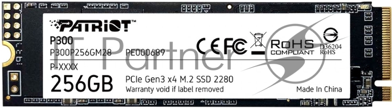 Накопитель SSD Patriot P300, 256Gb, PCIe 3.0 x4, M.2 2280, NVMe, R/W 1700/1100