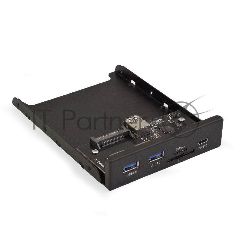 Планка USB на переднюю панель ExeGate U3H-621, 3,5", 2*USB 3.0+1*TypeC+1*SD+TF card, черная, металл, подсоединение к мат. плате