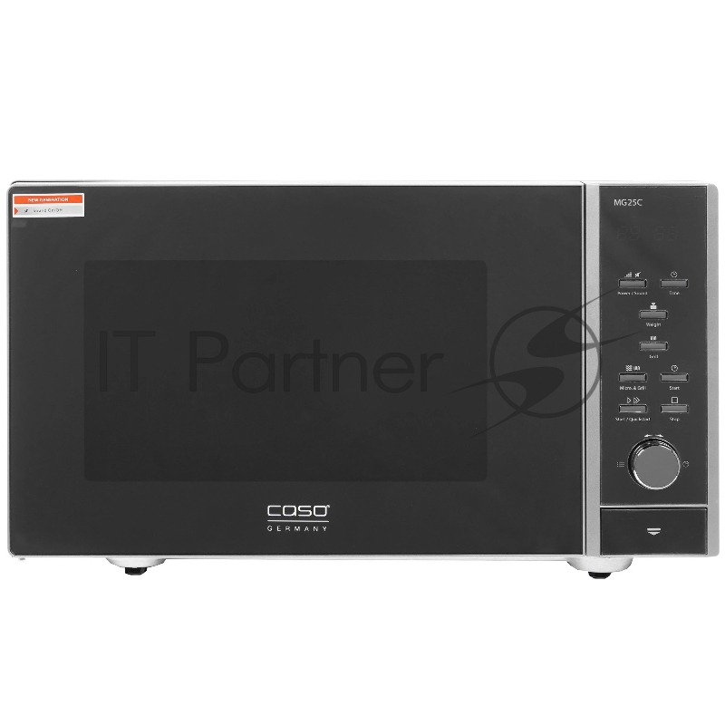 Микроволновая печь CASO MG 25 Ceramic Menu серебристый/черный, 25 л, 900 Вт, переключатели - кнопки, поворотный механизм