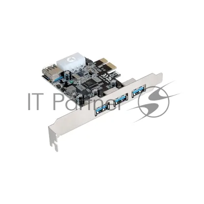 Контроллер ExeGate EXE-367 PCI-E 2.0, 3*USB 3.0 ext + 1*USB 3.0 int, разъем доп.питания (OEM)