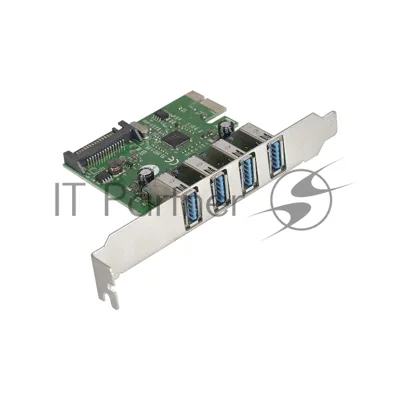 Контроллер ExeGate EXE-314 PCI-E 2.0, 4*USB 3.0 ext, разъем доп.питания (OEM)