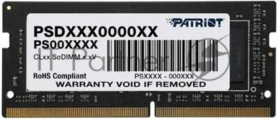 Оперативная память Patriot Signature, DDR4, 4GB (1x4 GB), 2666 MHz, CL19, SO-DIMM