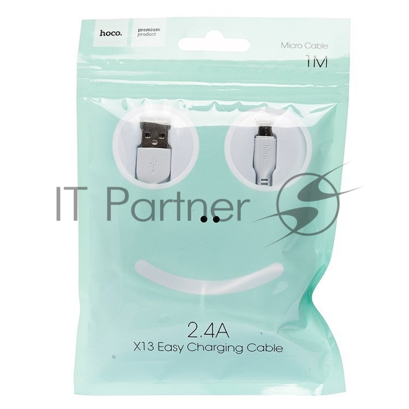Кабель USB 2.0 HOCO X13, AM/microBM, белый, 1м