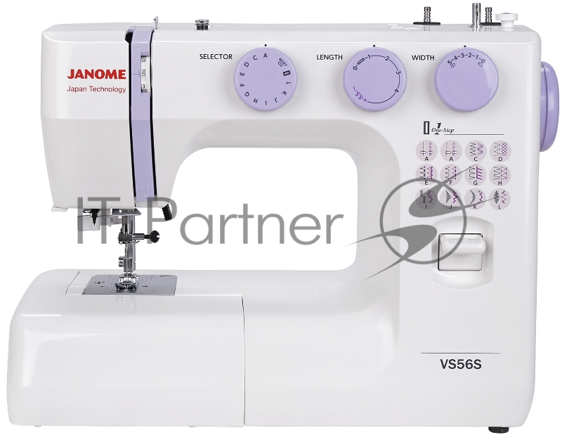 Швейная машина Janome VS56S белый, электромеханическая, вертикальный качающийся, 25 операций, автоматическая петля