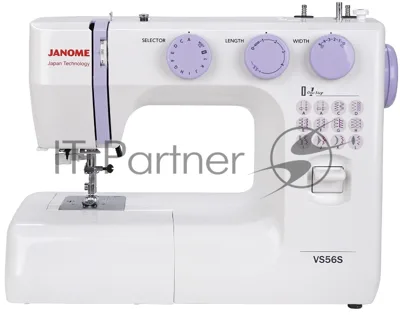 Швейная машина Janome VS56S белый, электромеханическая, вертикальный качающийся, 25 операций, автоматическая петля