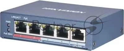 Коммутатор Hikvision DS-3E0505P-E/M, 4×1 Гбит/с PoE+ + 1×1 Гбит/с, неуправляемый