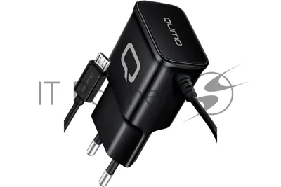 Сетевое зарядное устройство Qumo Energy (Charger 0024) 2.1A, встроенный кабель MicroUSB, черный
