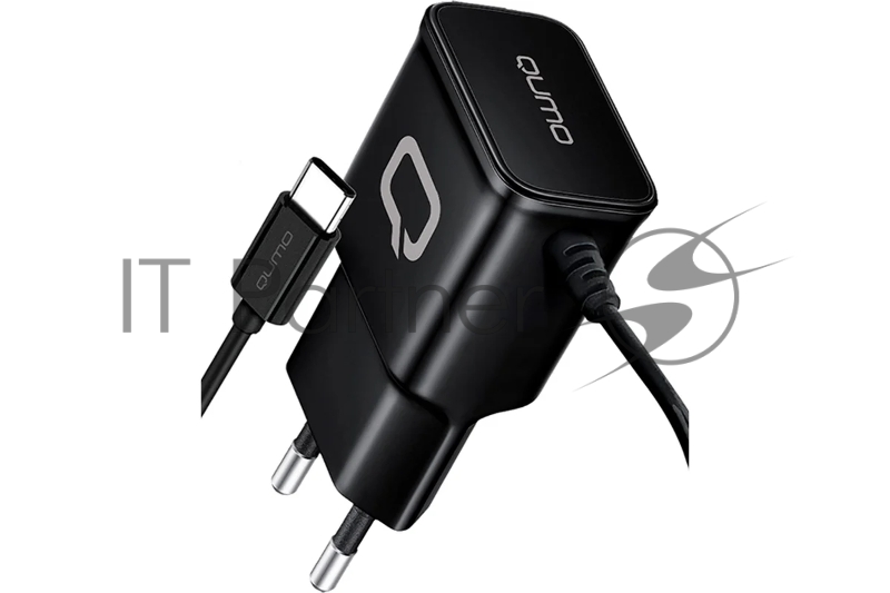 Сетевое зарядное устройство Qumo Energy (Charger 0025) 2.1A, встроенный кабель TYPE-C, черный