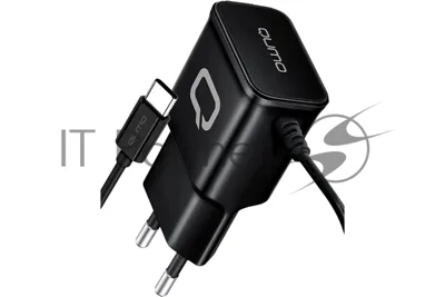 Сетевое зарядное устройство Qumo Energy (Charger 0025) 2.1A, встроенный кабель TYPE-C, черный