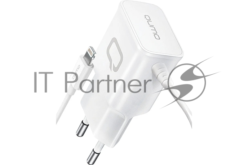 Сетевое зарядное устройство Qumo Energy (Charger 0026) 2.1A, встроенный кабель Lightning 8 Pin, белый