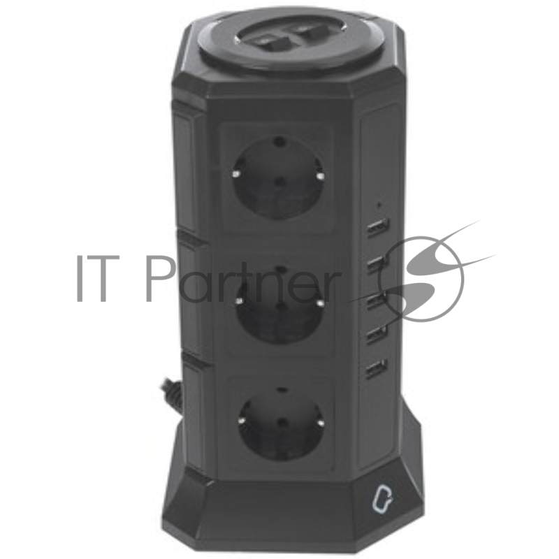 Сетевой фильтр Qumo Power Tower Pro 12SP5U (P-0001), 12 розеток, 2200 Вт, 10A, кабель 2 м 3*1 мм чистая медь, пожаробезопасный пластик, евровилка, 5 USB портов 4.5A суммарно