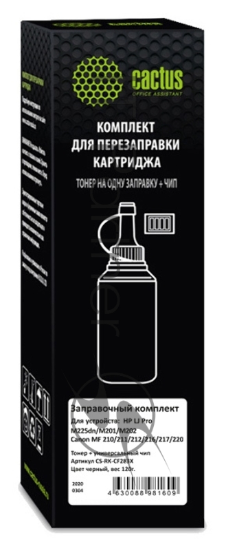Тонер Cactus CS-RK-CF283X черный туба 120гр. (в компл.:чип) для принтера HP LJ Pro M225dn/M201/M202 Canon MF 210/211/212/216/217/220