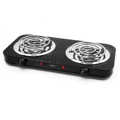 Плита настольная электрическая Centek CT-1509 черный, 2 кВт, ТЭН, конфорки - 2, эмаль, поворотные переключатели