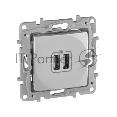 Розетка USB Legrand 672494 с двумя USB-разьемами 240В/5В 2400мА - Etika - алюминий
