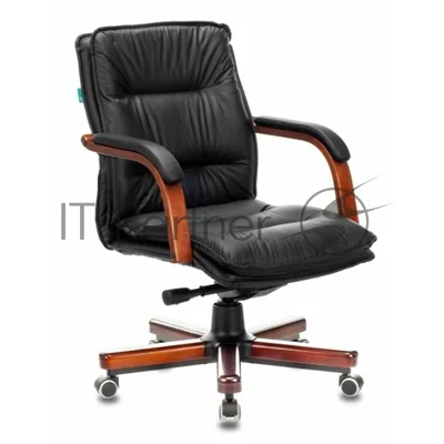 Кресло руководителя Бюрократ T-9927WALNUT-LOW/BL черный, кожа, низкая спинка, крестовина дерево