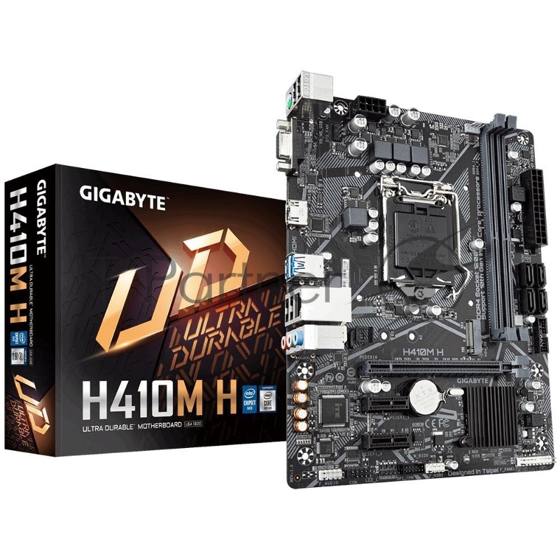 Материнская плата Gigabyte H410M H, LGA1200, Intel H410, 2xDDR4, 4xSATA, 1xM.2, 1xPCIe 3.0 x16, 2xPCIe 3.0 x1, 1xD-Sub, 1xHDMI, 1x 1Gb LAN, 2xUSB 3.2 Gen 1, 4xUSB 2.0, 3x3.5 мм, 7.1, microATX