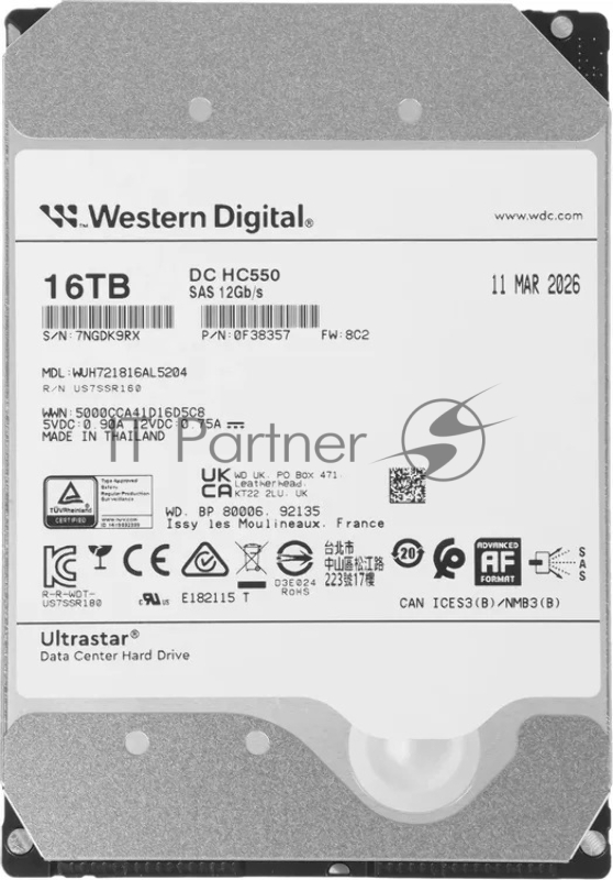 Жесткий диск Western Digital SAS 16Tb 7200RPM 12Gb/S 512MB DC HC550 0F38357 WD