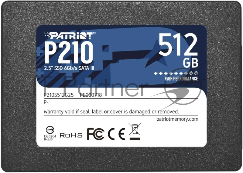 Накопитель SSD Patriot P210, 512Gb, SATA III, 2.5", R/W 520/430