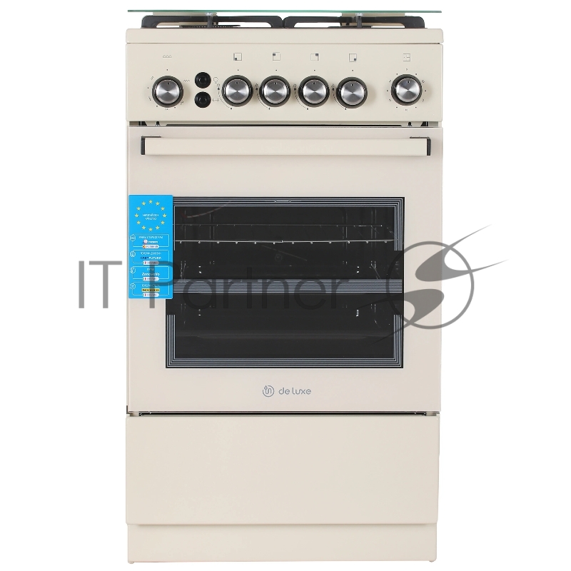 Плита газовая De Luxe 5040.40Г (КР) ЧР-013 бежевый, конфорок 4 газовых, духовка 46 л, 50 см x 85 см x 50 см