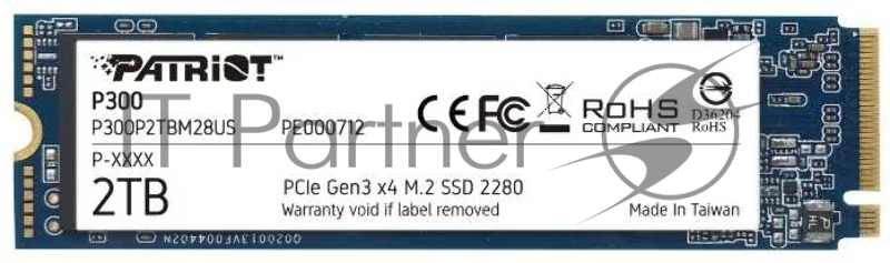 Накопитель SSD Patriot P300, 2Tb, PCIe 3.0 x4, M.2 2280, NVMe, R/W 2100/1650