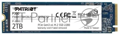 Накопитель SSD Patriot P300, 2Tb, PCIe 3.0 x4, M.2 2280, NVMe, R/W 2100/1650