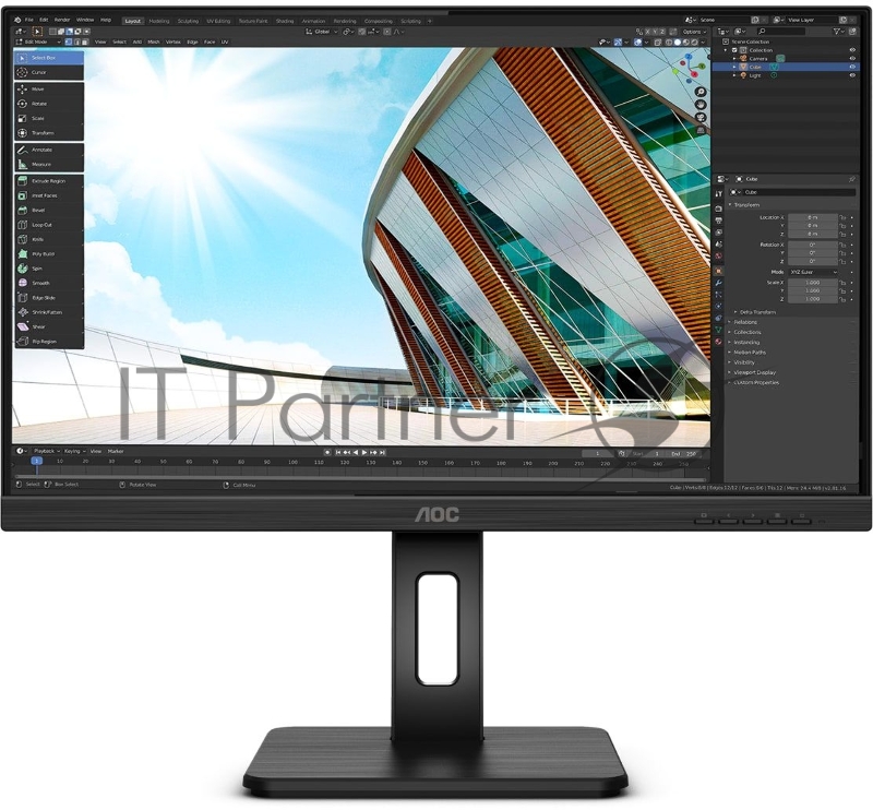 Монитор 23.8" AOC 24P2Q IPS 1920x1080, 75 Гц, 4 мс, 16:9, 250 кд/м², HDMI, DisplayPort, DVI-D, VGA, Flicker Free, Low Blue Light, черный
