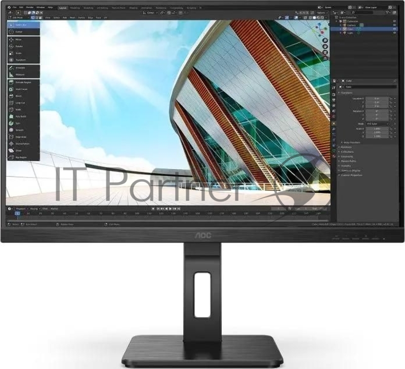 Монитор 27" AOC 27P2Q IPS 1920x1080, 75 Гц, 4 мс, 16:9, 250 кд/м2, 1хDVI, 1хDP, 1xHDMI, 1xVGA, 1x3.5 мм, черный