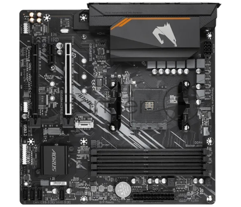 Материнская плата Gigabyte B550M AORUS ELITE, AM4, AMD B550, 4xDDR4, 4xSATA, 2xM.2, 2xPCIe x16, HDMI, DVI, 1xGb LAN, 8xUSB, 3x3.5 мм, 7.1, microATX