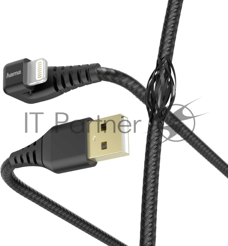Кабель Hama 00187221 Lightning (m) угловой USB 2.0 (m) 1.5м черный