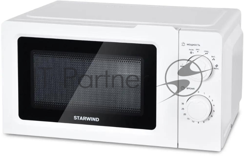 Микроволновая печь Starwind SMW3020 белый, 20 л, 700 Вт, переключатели - поворотный механизм