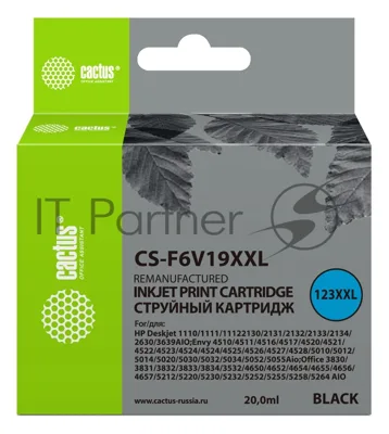 Картридж струйный Cactus CS-F6V19XXL (123 XXL) черный (1000 стр., 20 мл) для HP DeskJet 1110/1111/1112/2130