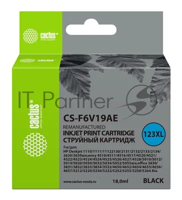 Картридж струйный Cactus CS-F6V19AE (123XL) черный (480 стр., 18 мл) для HP DeskJet 1110/1111/1112/2130