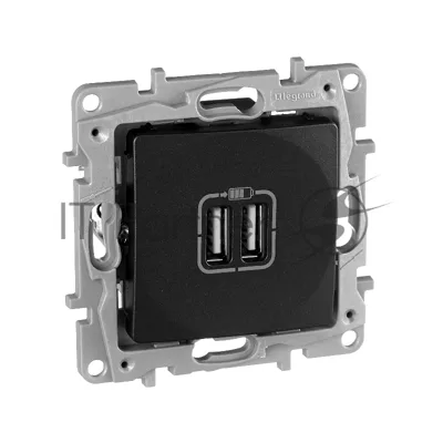 Розетка USB 2-ая 240В/5В 2400мА 672694 Legrand Etika Антрацит