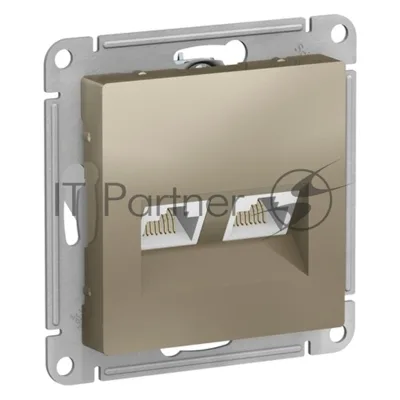 Розетка компьютерная двойная Schneider Electric AtlasDesign RJ45+RJ45, кат.5E, механизм ATN000585 Шампань