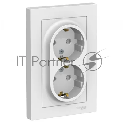 Розетка 2-м СП AtlasDesign 16А IP20 с заземл. защ. шторки в сборе белый