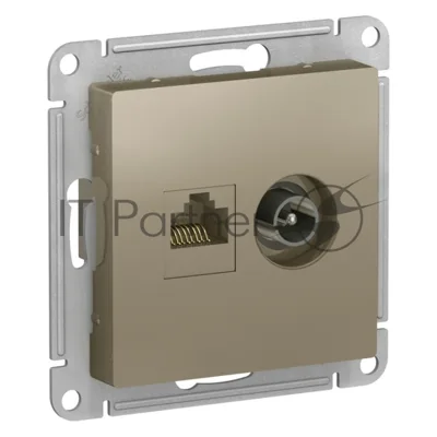 Розетка телевизионная +комп двойная RJ45+TV, кат.5E, механизм ATN000589 Schneider Electric AtlasDesign Шампань