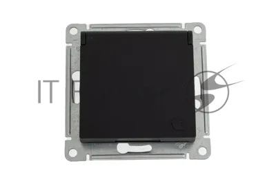 Механизм розетки 1-м СП AtlasDesign 16А IP20 с заземл. защ. шторки с крышкой карбон