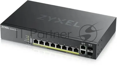 Коммутатор ZYXEL GS2220-10HP, 8×1 Гбит/с + 2×Combo (SFP/RJ-45), 8×PoE+ (180 Вт), L2+, управляемый