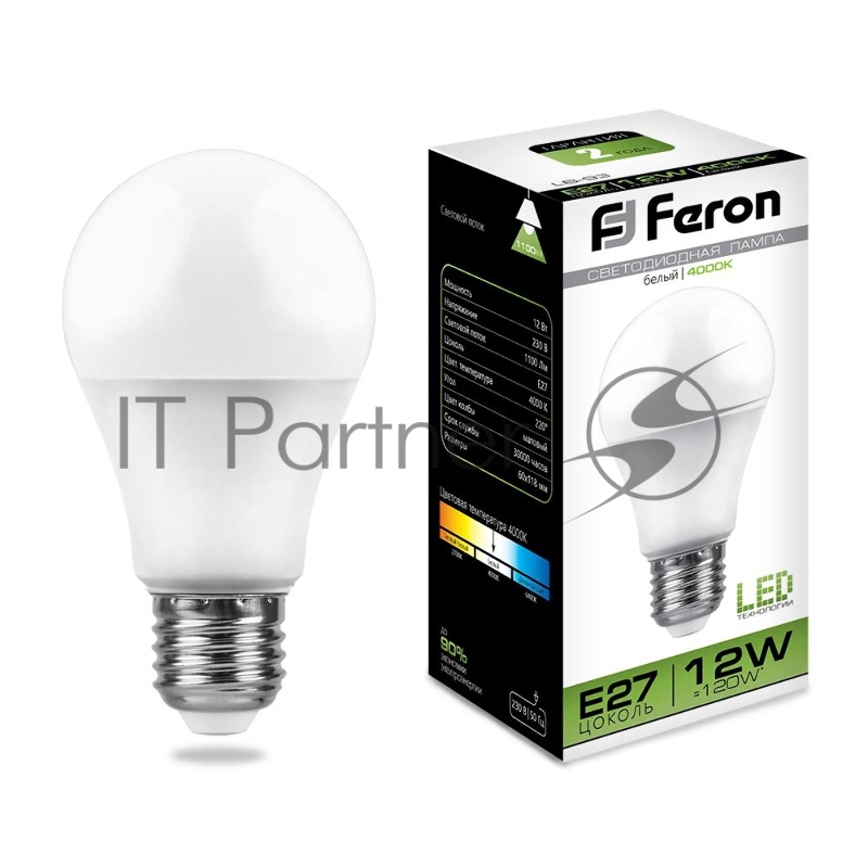Лампа светодиодная Feron LB-93 12W 230V E27 4000K A60