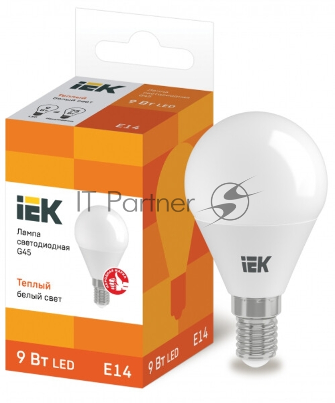 Лампа светодиодная LED 9Вт 230В 3000К E14 шар LLE-G45-9-230-30-E14 IEK