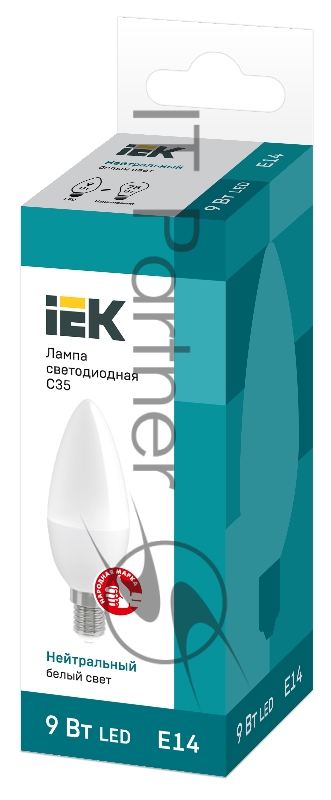 Лампа светодиодная LED 9Вт 230В 4000К E14 свеча LLE-C35-9-230-40-E14 IEK