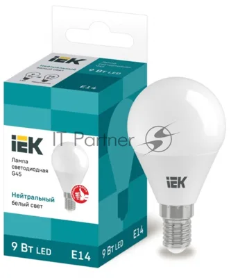 Лампа светодиодная LED 9Вт 230В 4000К E14 шар LLE-G45-9-230-40-E14 IEK