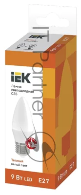 Лампа светодиодная LED 9Вт 230В 3000К E27 свеча LLE-C35-9-230-30-E27 IEK