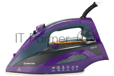 Утюг BRAYER BR4001 фиолетовый/серый, 2600 Вт, 25 г/мин, 140 г/мин, 360 мл