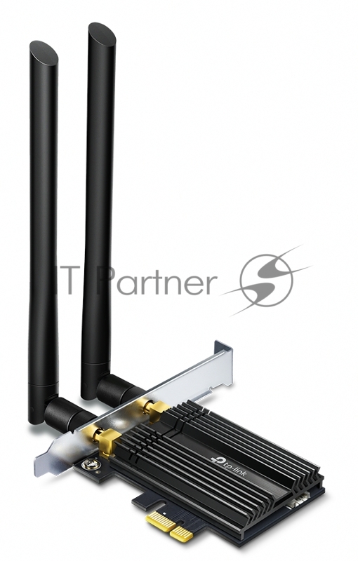Адаптер Tp-Link ARCHER TX50E 11AX 3000Mbps dual-band PCI-E adapter, 2402Mbps at 5G and 574Mbps at 2.4G, support Bluetooth 5.0, WPA2 encryption, two external Antennas.