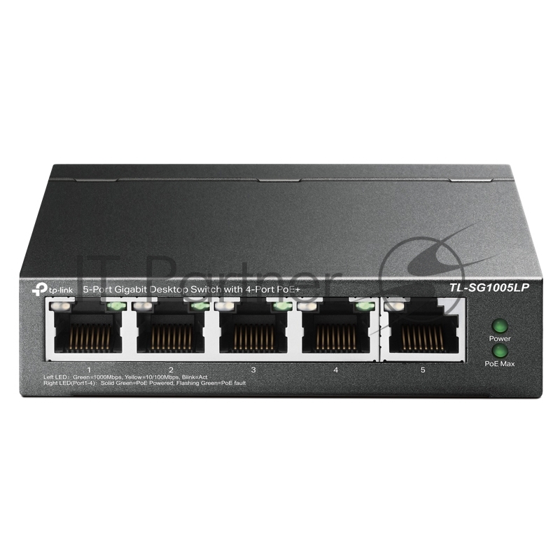 Коммутатор TP-Link 8-Port 10/100Mbps Unmanaged Switch with 4-Port PoE, metal case, desktop mount, PoE budget 41W.