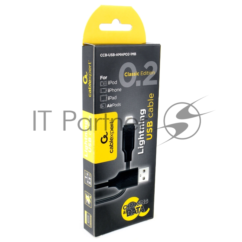 Кабель Cablexpert для Apple CCB-USB-AMAPO2-1MB, AM/Lightning, издание Classic 0.2, 1м, черный, блистер