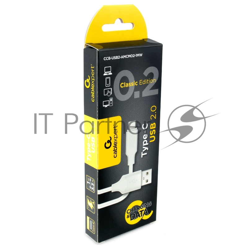 Кабель USB2.0 Cablexpert CCB-USB2-AMCMO2-1MW, AM/Type-C, издание Classic 0.2, длина 1м, белый, блистер